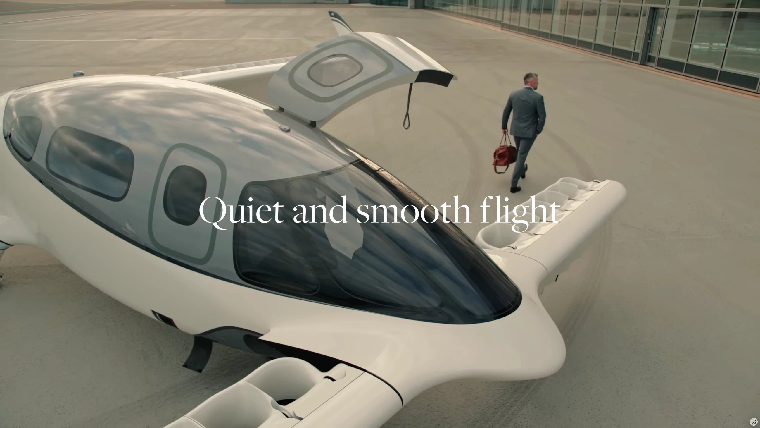 A passenger approaches the open cabin of a Lilium electric aircraft.